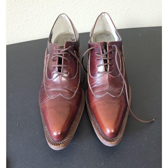 Vintage Coco Line Collection Women's 6 Pointed Toe Red Brown Leather Mule Witchy - Picture 3 of 8